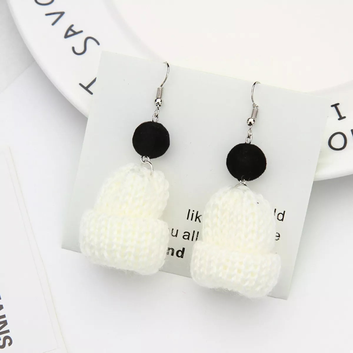Christmas Knitted Beanie Earrings - alternate earring view