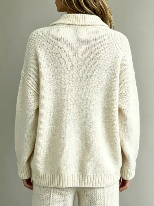 Button Detail Dropped-Shoulder Sweater in White - women's sweater