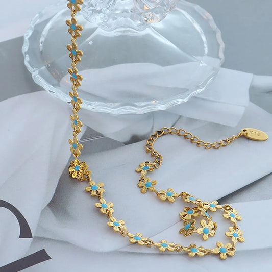 Titanium Steel Drip Oil Flower Necklace - alternate necklace view