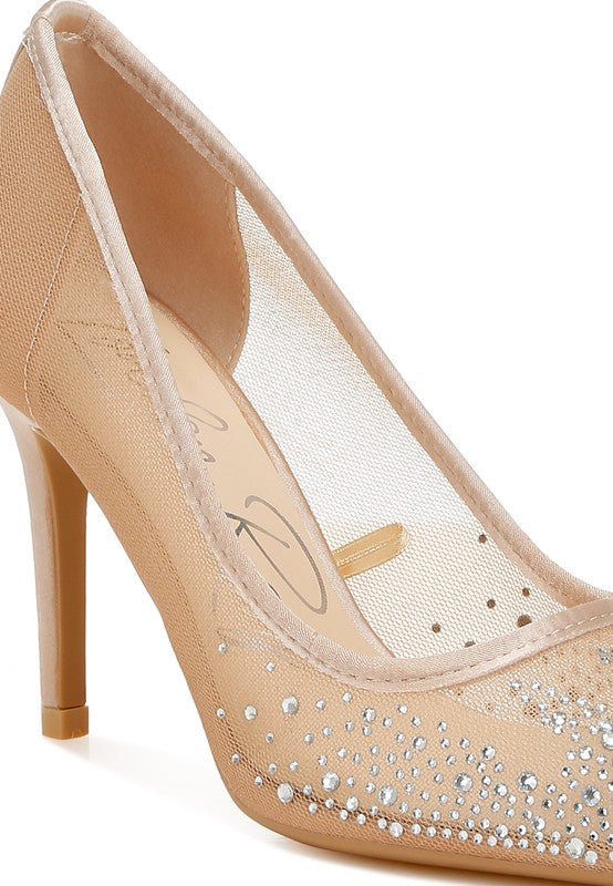 Mesh Rhinestone Pumps