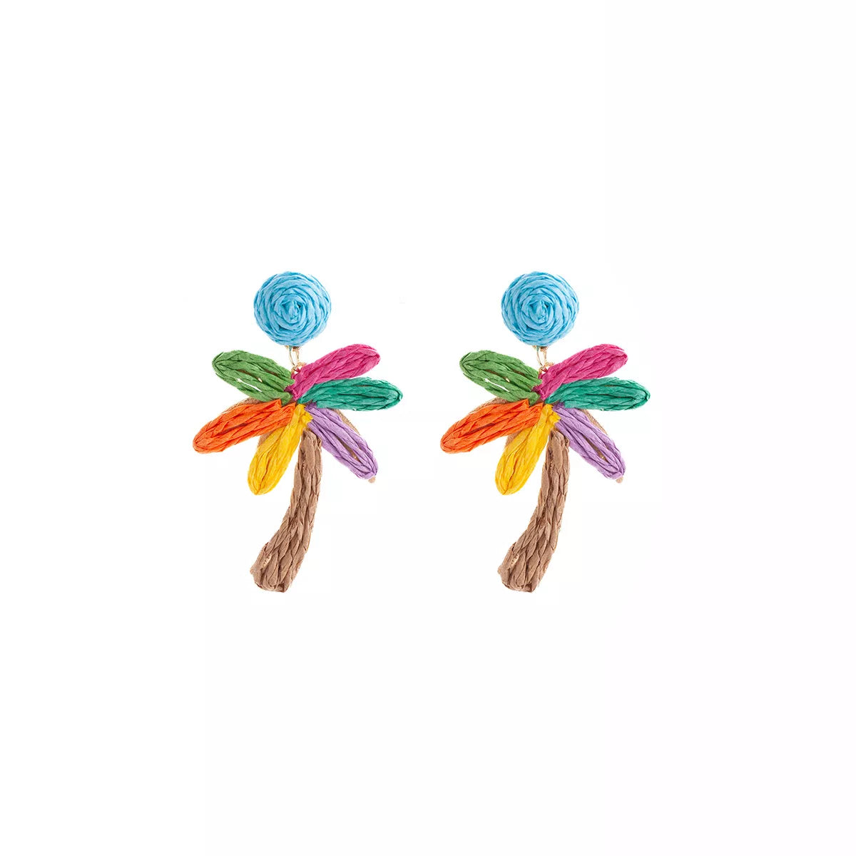 Colorful Woven Flower Drop Earrings - alternate earring view
