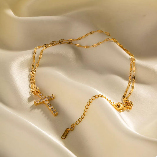 18K Gold-Plated Cross Pendant Necklace - alternate necklace view