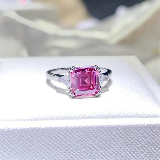 3 Carat Moissanite Sterling Silver Ring in Pink Purple - women's ring