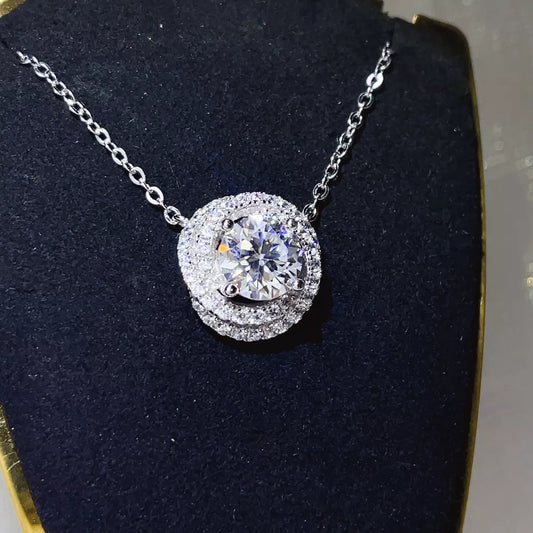 2 Carat Sterling Silver Moissanite Pendant Necklace - alternate necklace view