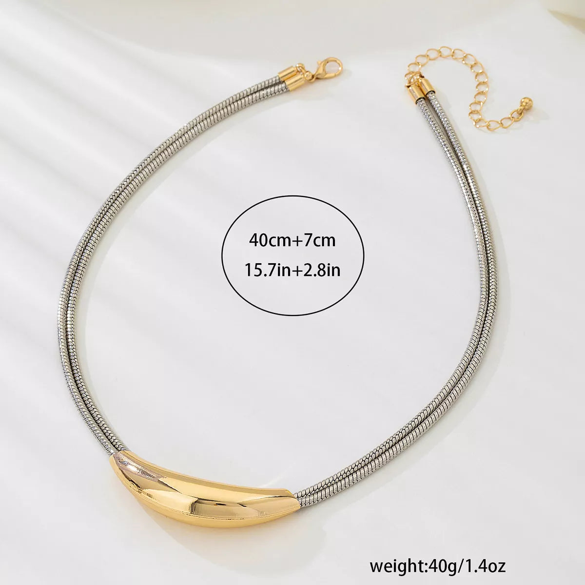 Two-Tone Alloy Curved Pendant Snake Chain Necklace - alternate necklace view
