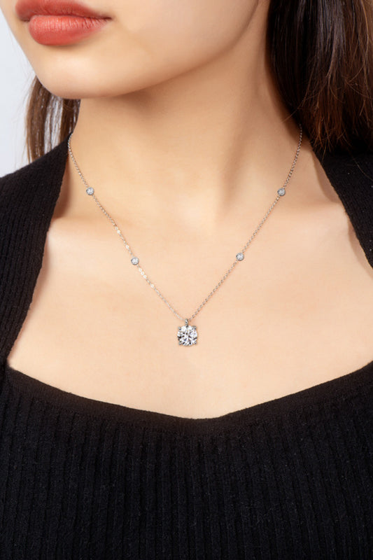 2 Carat Moissanite 4-Prong Sterling Silver Necklace - alternate necklace view