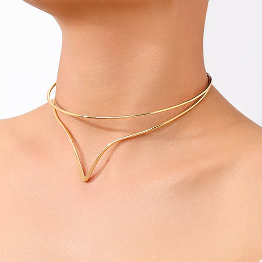 Double Layer V-Shaped Choker Necklace - alternate necklace view