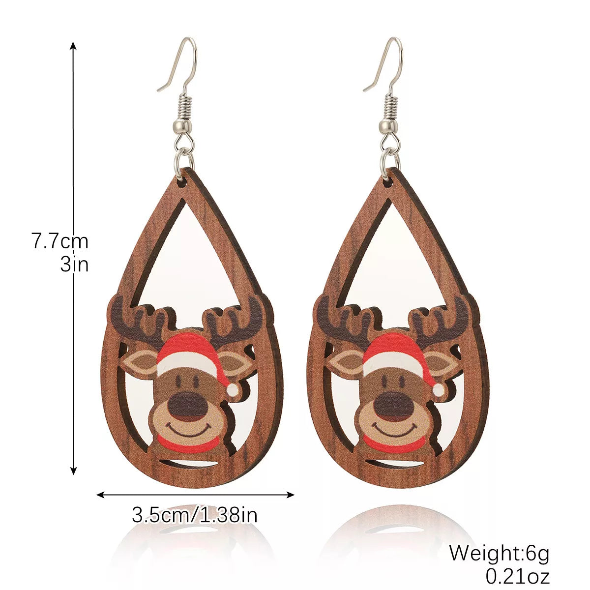 Christmas Reindeer Teardrop Dangle Earrings - alternate earring view