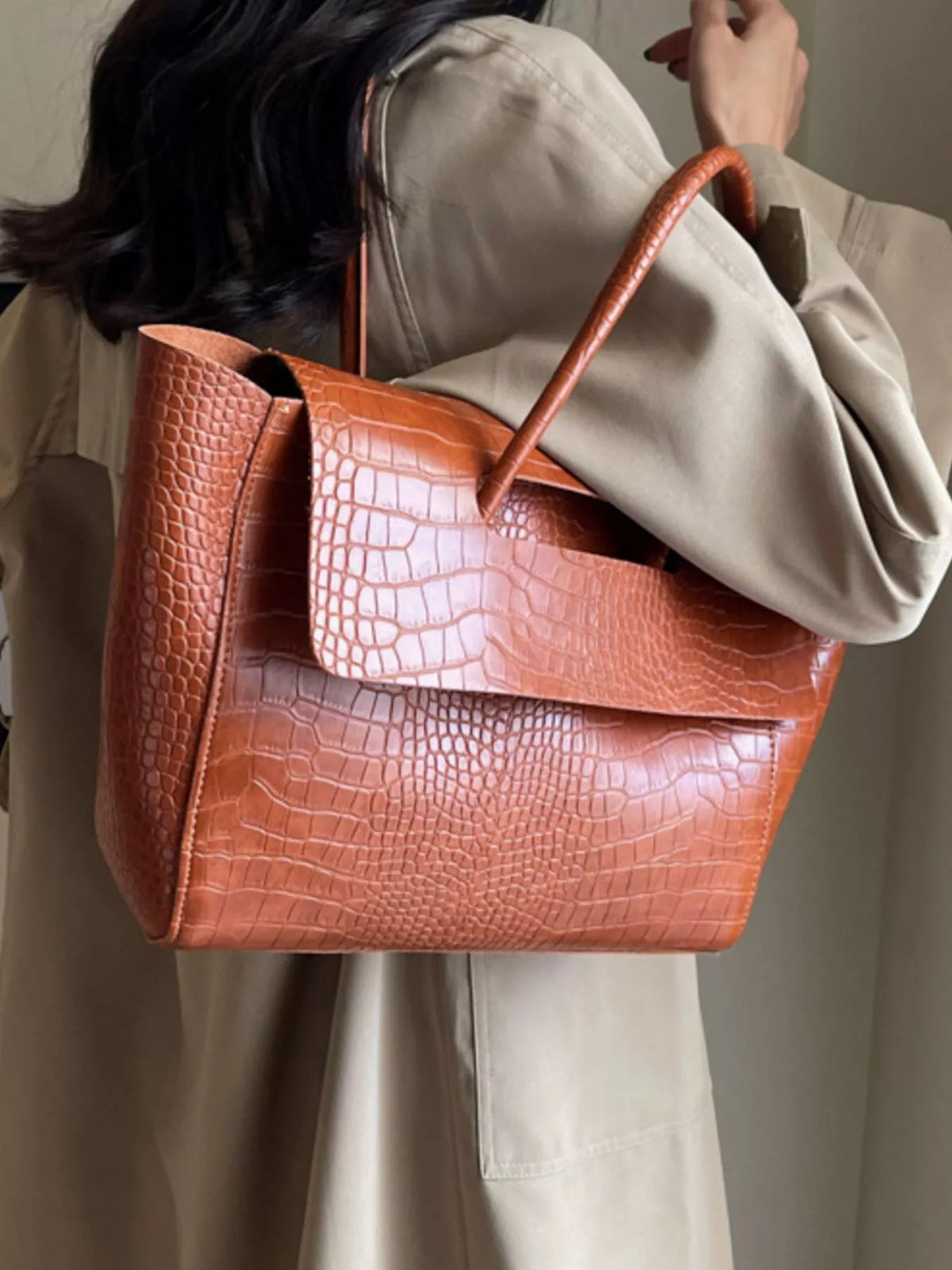 Crocodile Embossed Tote Bag - alternate product view