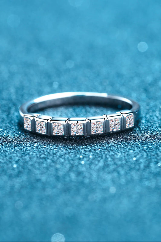 Moissanite Rhodium-Plated Half-Eternity Ring in Silver - women's ring