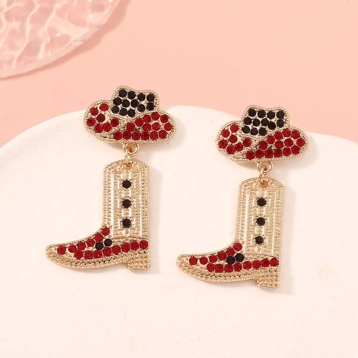 Rhinestone Cowboy Boot Dangle Earrings - alternate earring view