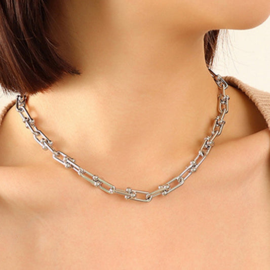 Chunky Chain Titanium Steel Necklace - alternate necklace view