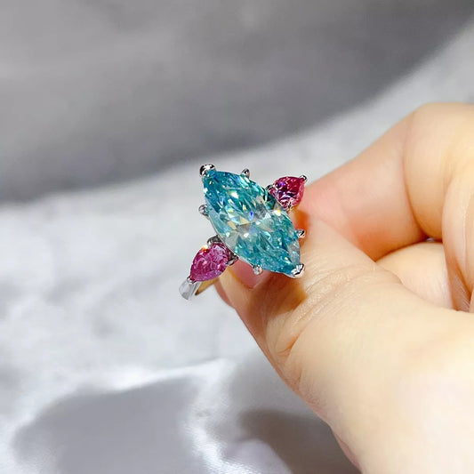 6 Carat Sterling Silver Moissanite Ring in Turquoise - women's ring