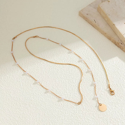 Elegant Gold-Tone Pearl Station Necklace with Coin Pendant - alternate necklace view