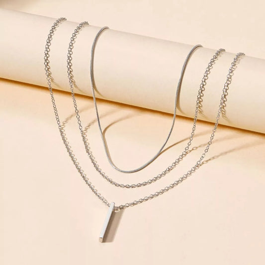 Three Layered Bar Pendant Necklace in Gold - women's pendant necklace
