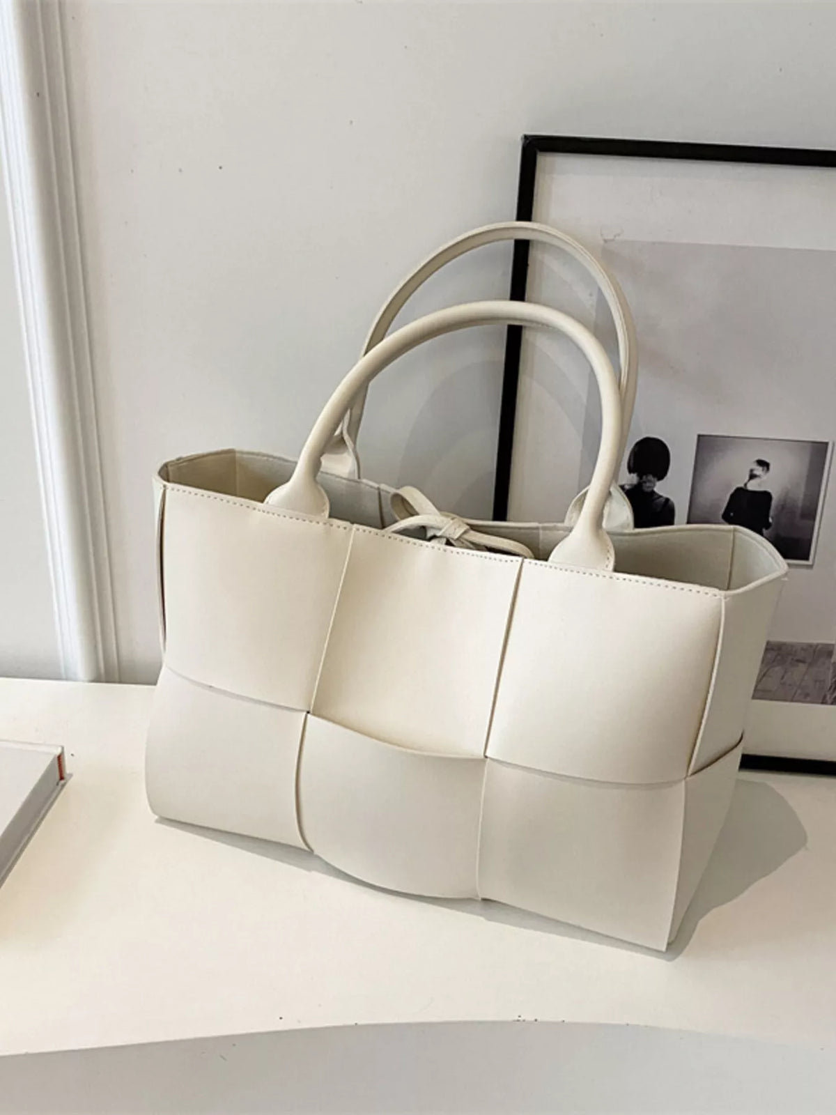 Woven Leather Tote Bag - alternate product view