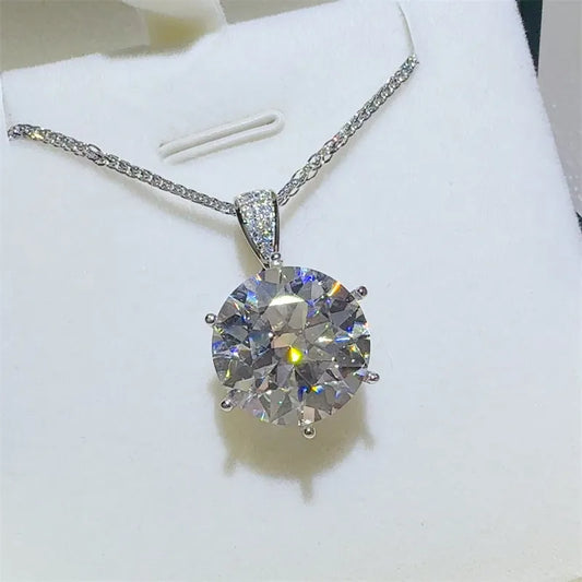 10 Carat Moissanite Sterling Silver Pendant Necklace - alternate necklace view