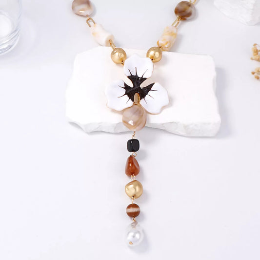 Alloy Dripping Oil Flower Resin Y-Shaped Necklace - alternate necklace view