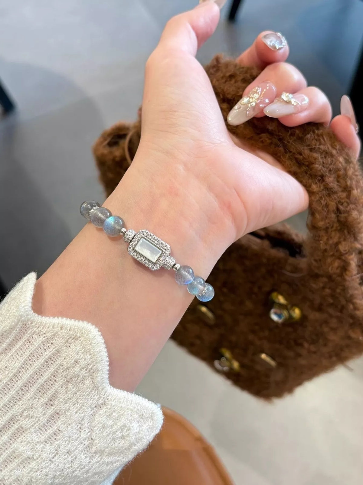 Moonstone Bead Geometric Bracelet - alternate jewelry view