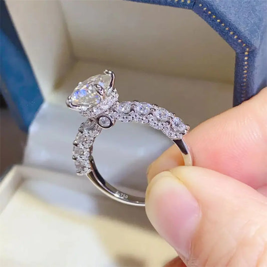 2 Carat Moissanite Sterling Silver Ring in Silver - women's ring