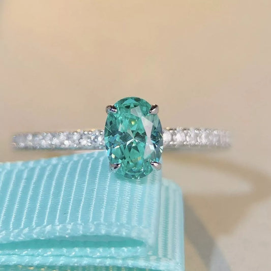 Sterling Silver Zircon Oval Ring in Turquoise - women's ring