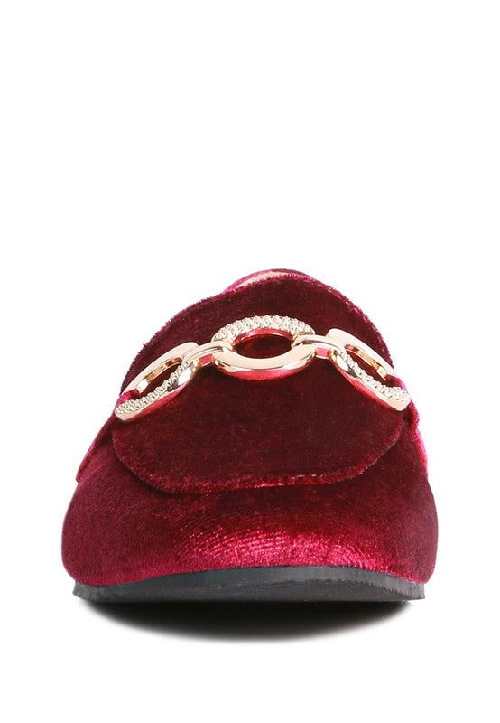 Velvet Almond Toe Buckle Flats