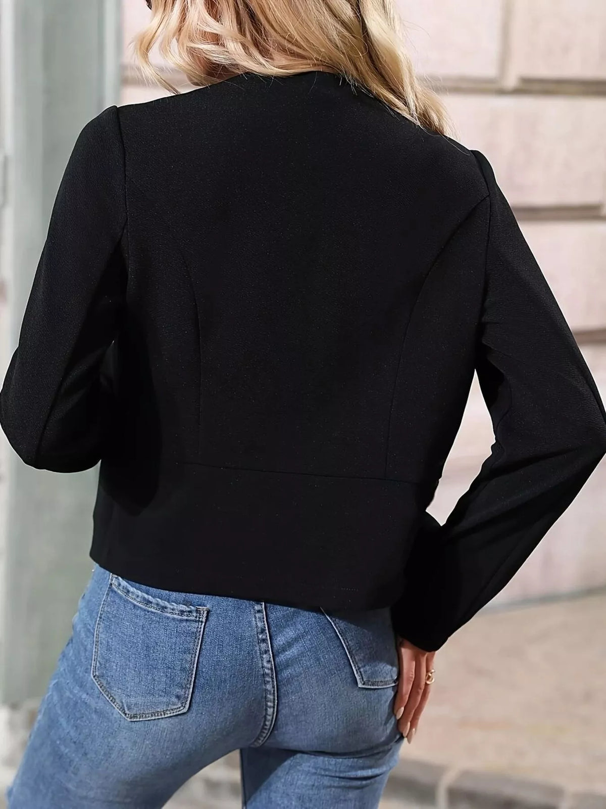 Minimalist Open-Front Cropped Blazer in Black - Blossom's