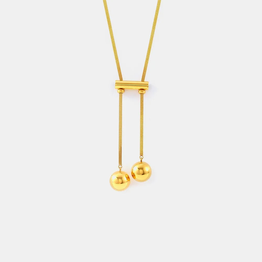 18K Gold-Plated Titanium Steel Hollow Bead Necklace - alternate necklace view