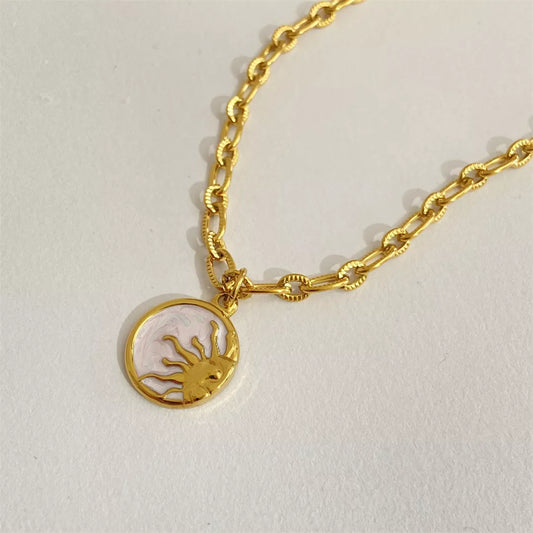 18K Gold-Plated Titanium Steel Pendant Necklace in Moon - women's pendant necklace