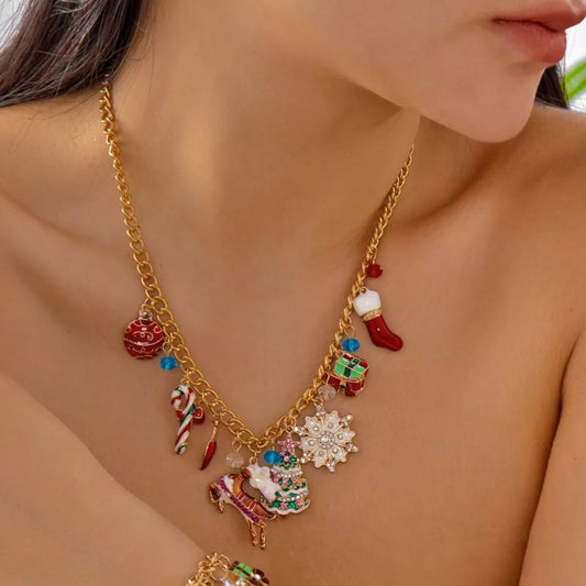 18K Gold-Plated Christmas Charm Necklace - alternate necklace view