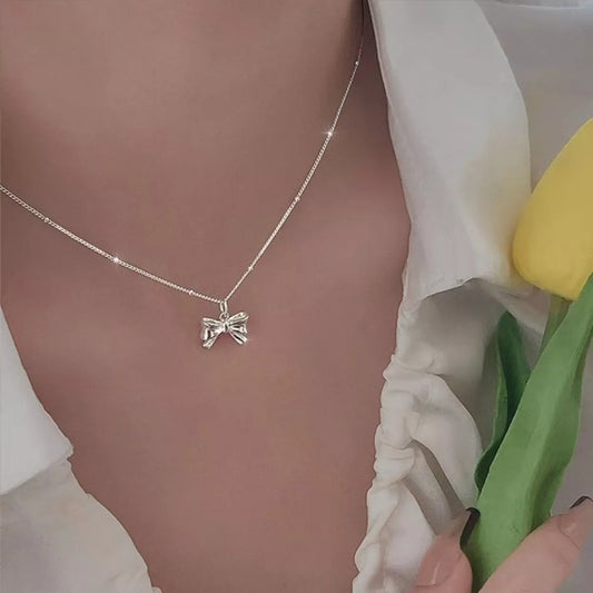 Sterling Silver Bow Necklace - alternate necklace view