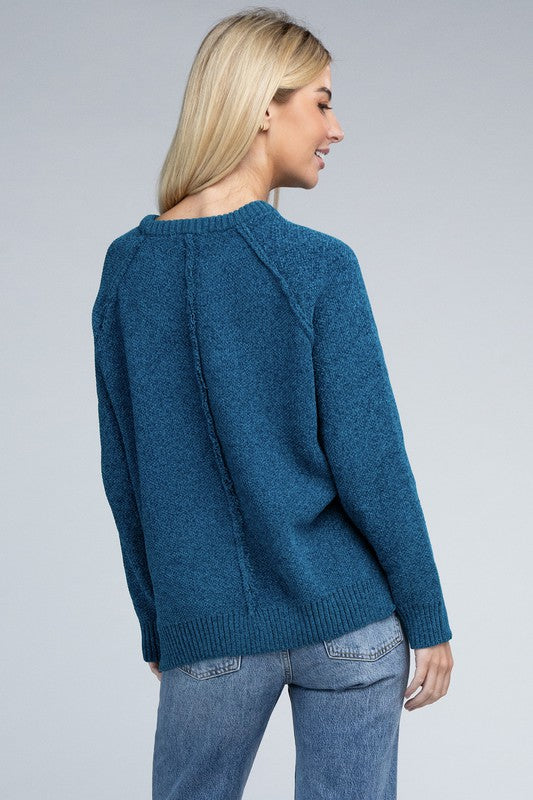 Chenille Side‑Slit Crew Sweater