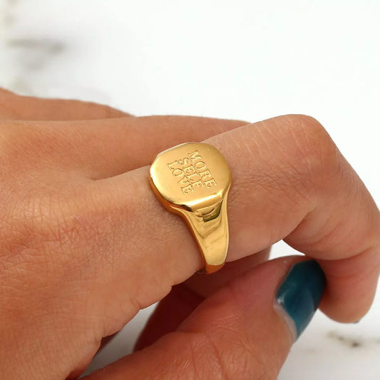 18K Gold-Plated Letter Signet Ring in Style A - women's signet ring