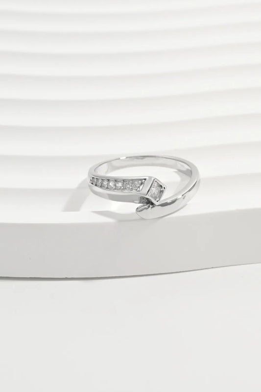 Sterling Silver Inlaid Zircon Ring in Silver - women's ring