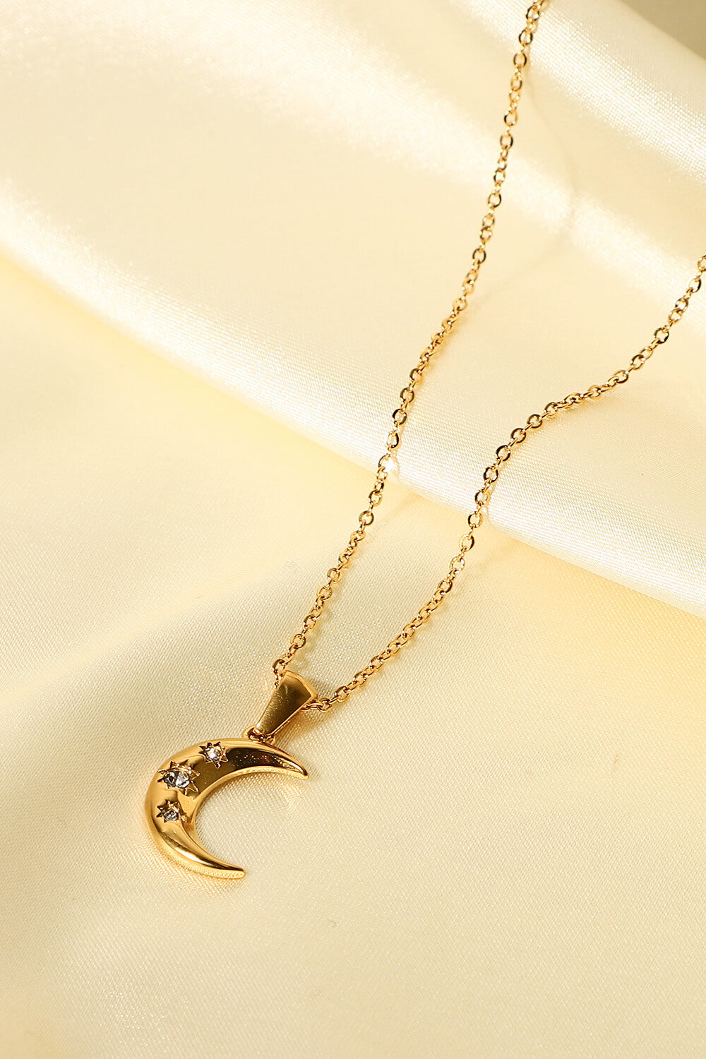18K Gold-Plated Inlaid Zircon Moon Pendant Necklace - alternate necklace view