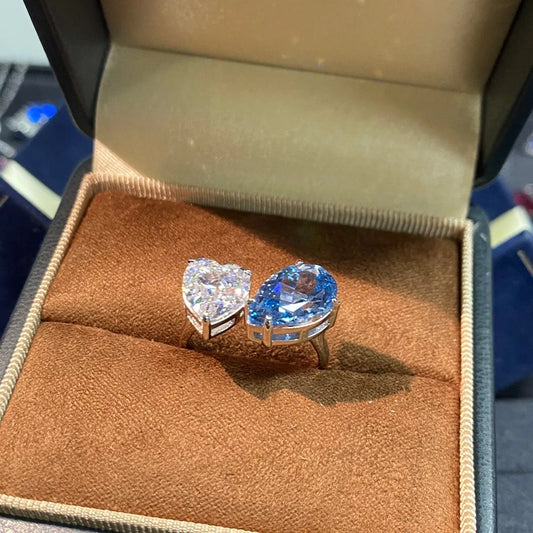 Heart and Teardrop Shaped Dual-Stone Open Ring - alternate ring view