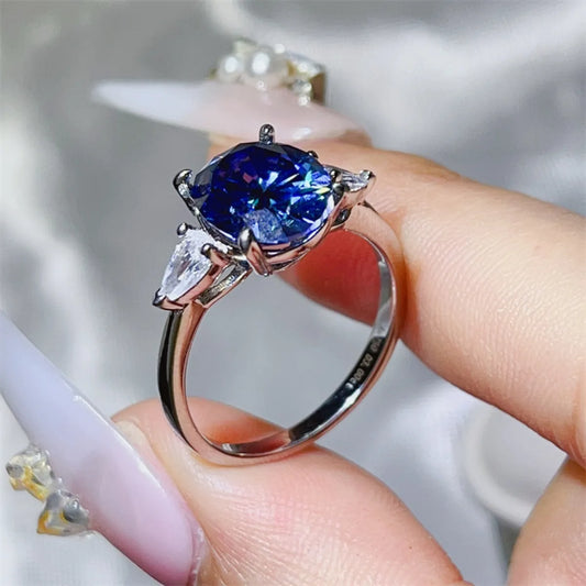 3 Carat Moissanite Sterling Silver Ring in Royal Blue - women's ring