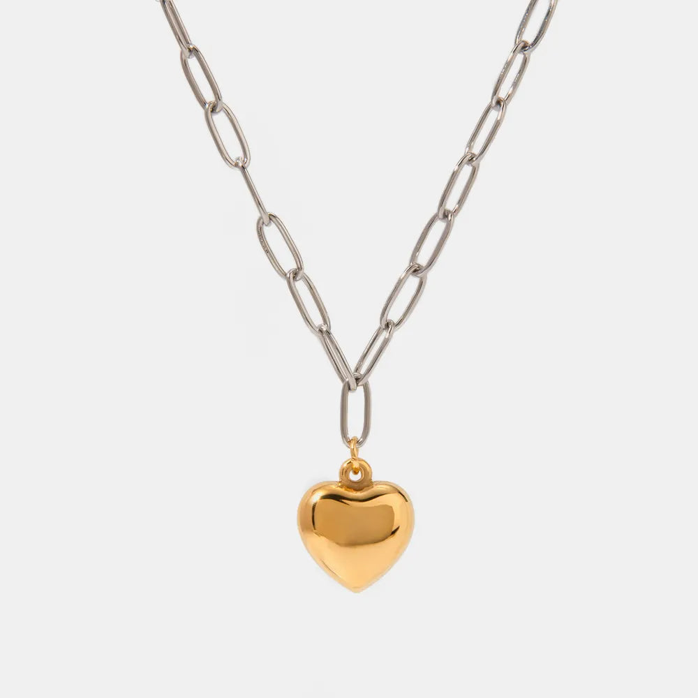 Stainless Steel Heart Pendant Necklace - alternate necklace view