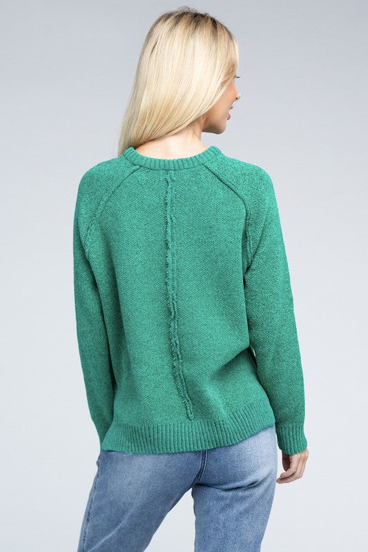 Chenille Side‑Slit Crew Sweater