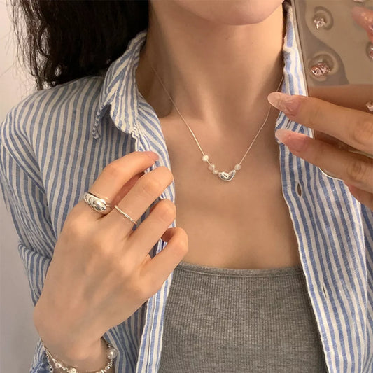 Heart & Pearl Accent Necklace - alternate necklace view