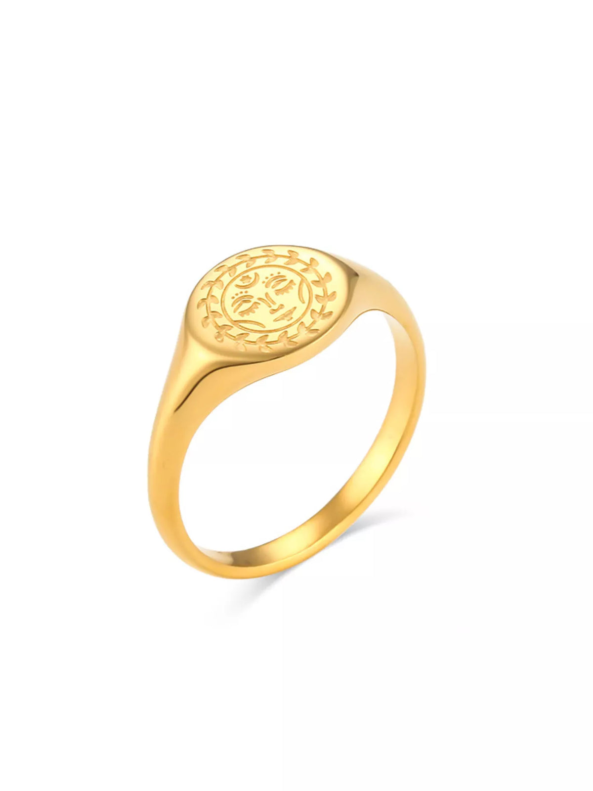 18K Gold-Plated Sun Motif Signet Ring - alternate ring view