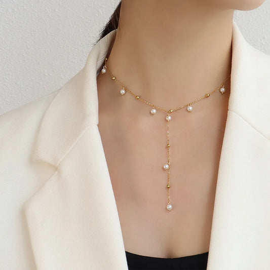 18K Gold-Plated Pearl Drop Necklace - alternate necklace view