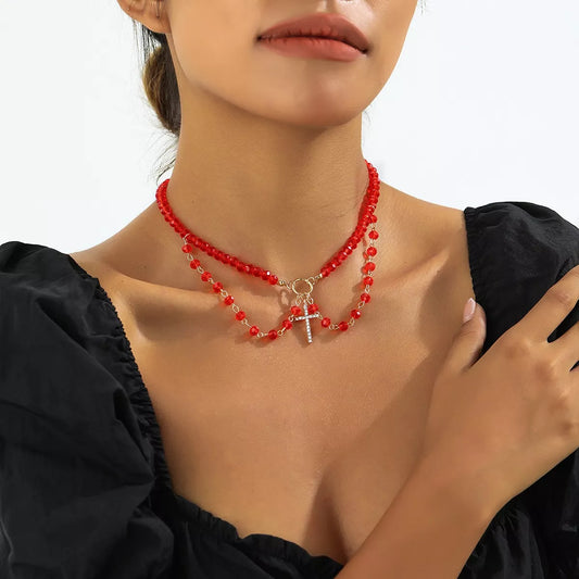 Halloween Beaded Cross Pendant Necklace - alternate necklace view
