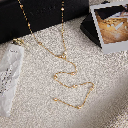 18K Gold-Plated Zircon Chain Necklace - alternate necklace view
