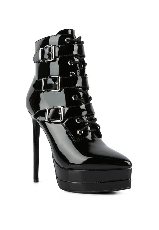 Patent Buckle Strap Boots
