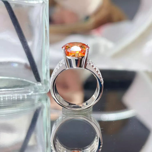 8 Carat Moissanite Sterling Silver Ring in Orange - women's ring