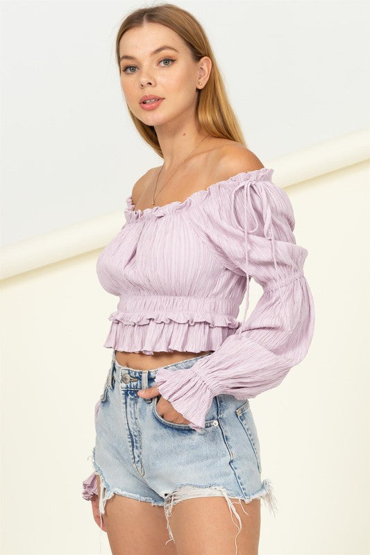 Long Sleeve Pleated Blouse