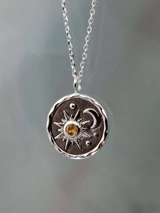Alloy Inlaid Zircon Sun & Moon Necklace in Gold - women's necklace