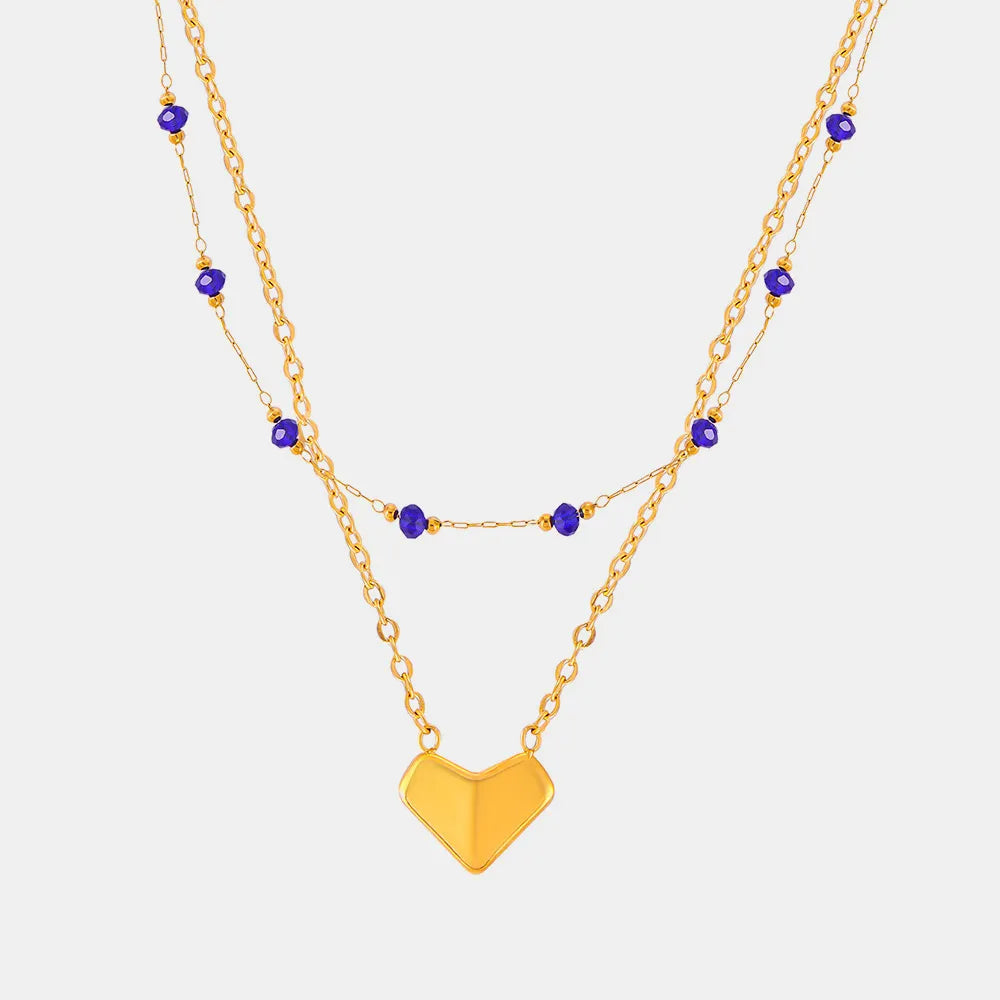Titanium Steel Section Crystal Double-Layered Necklace - alternate necklace view