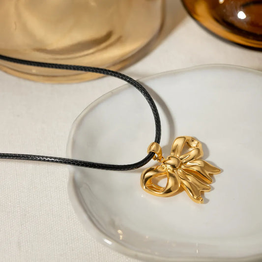 18K Gold-Plated Bow Pendant Necklace - alternate necklace view